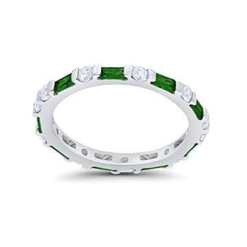Art Deco Baguette Simulated Green Emerald Cubic Zirconia Wedding Ring 925 Sterling Silver